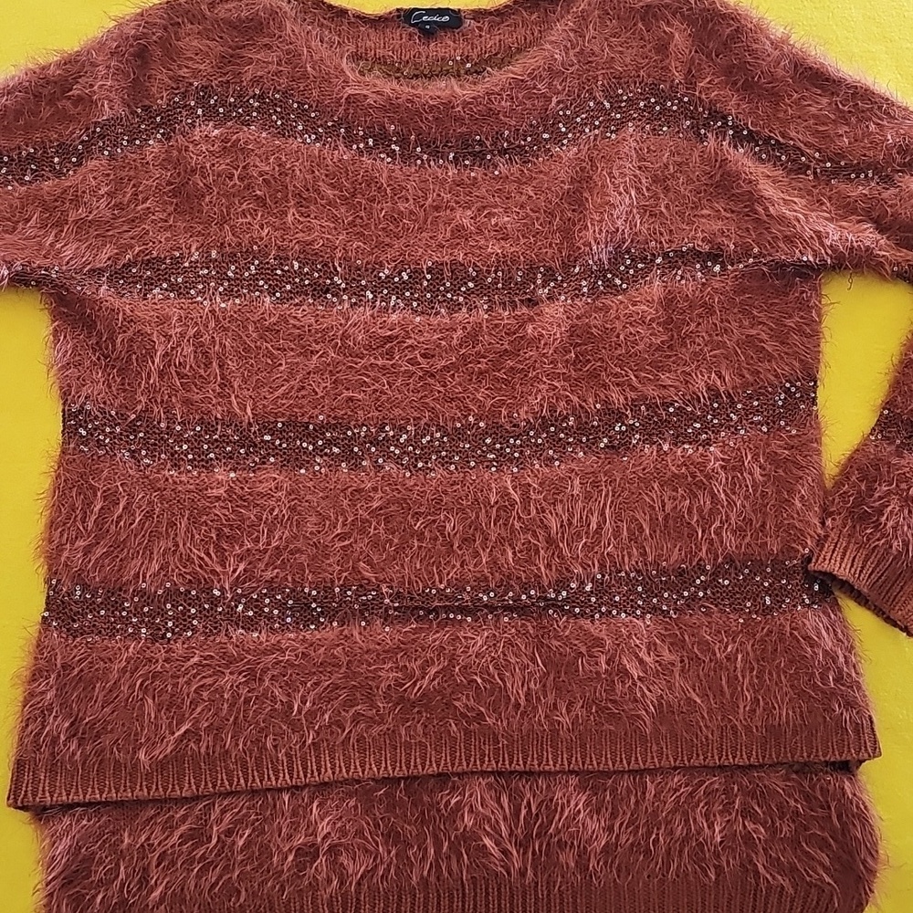 Long Sleeve Fuzzy Sweater With Sequins Size Small By Cecice